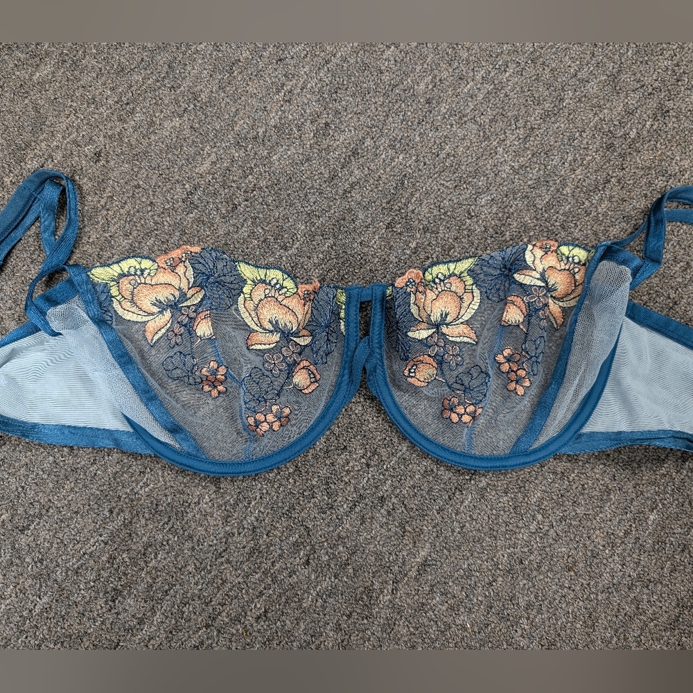 Adore Me Blue Floral Embroidered Bra